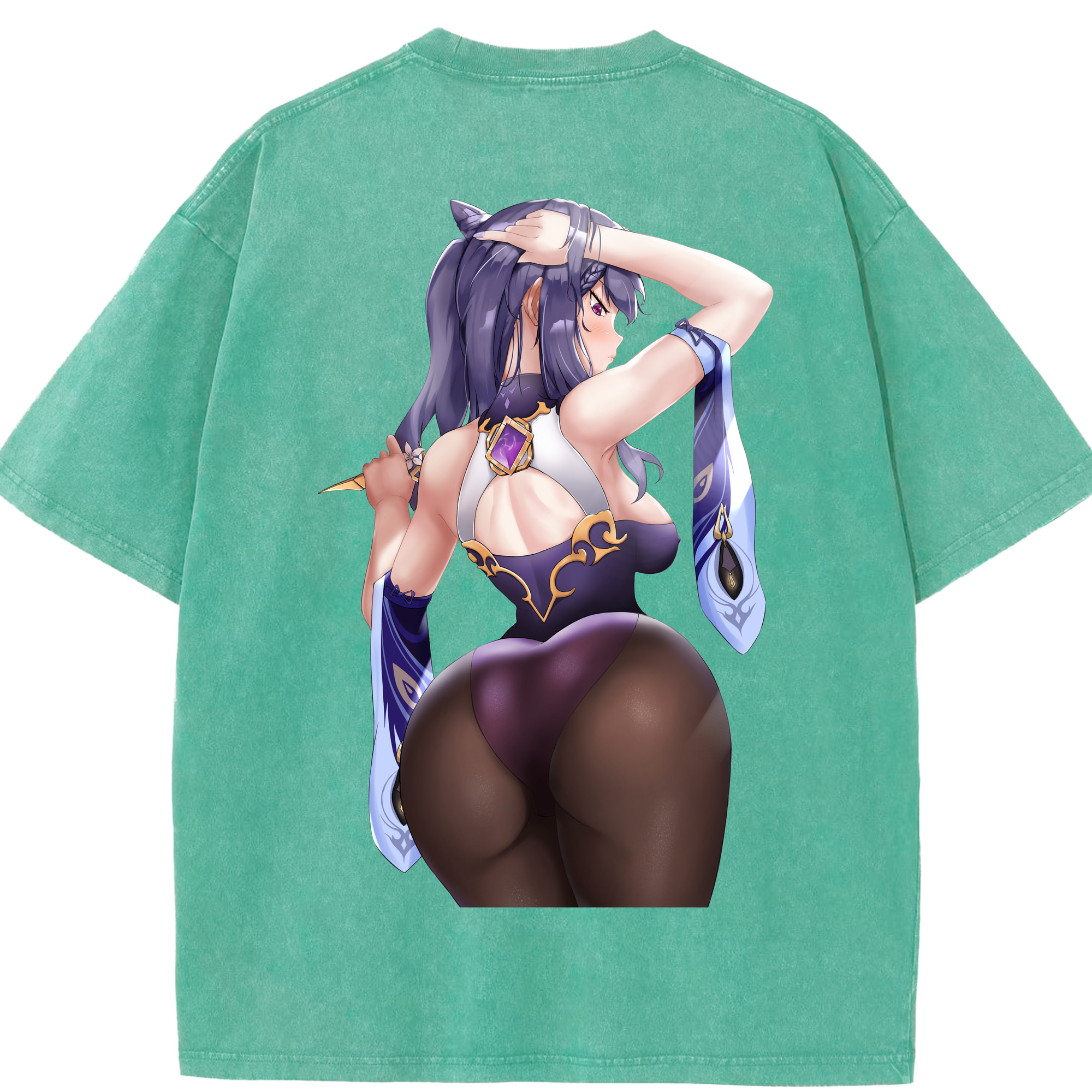 げんし神 刻晴 こくせい genshin Kokusei 綿100% ヴィンテージ風 半袖Tシャツ（背面プリント）